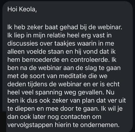 Anonieme reactie van een deelneemster op de masterclass