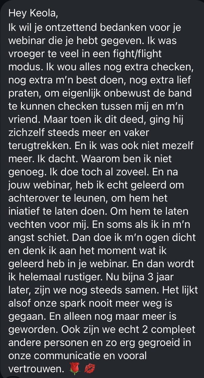 Anonieme reactie van een deelneemster op de masterclass